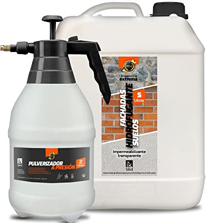 SIKD - Hydrofuge pour Pierre. Imperméabilisant pour Sols et Façades. Protection effet mat 5 L Incolore avec Pulvérisateur à Pression.