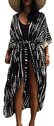 HYUET Robe de Plage Femme Été Kimono Bikini Cover Up Tunique Cardigan Imprimé Caftan Grande Taille Kaftan Bohème Maxi Longue Fluide Maillot de Bain Boho Sarong Beachwear Longue Gilet