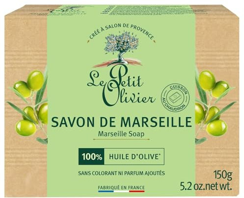 LE PETIT OLIVIER - Savon Solide De Marseille À l'Huile d'Olive - 72% D'Huile Végétale - Fabrication Traditionnelle - Sans Parfum Ni Colorant Ajouté - Fabriqué En France - 150 g