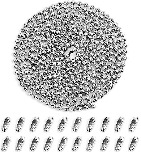 PLABBDPL Kugelkette Durchmesser Kugelkette Edelstahl Meterware Durchmesser Perlenkette Verlängerung Perlen Rollenkette mit 20 Passenden Anschlüssen (3 Meter / 9,8 Fuß)