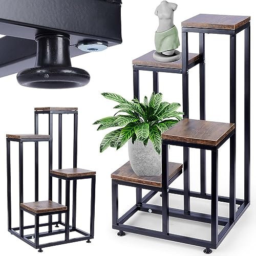 Vilde Blumenständer Pflanzenregal Blumentreppe | Pflanzentreppe Standregal für Innen Garten Balkon | Pflanzenständer Blumensäule Pflanzensäule | Blumenregal für Blumentöpfe aus Metall 4 Etagen 69 cm