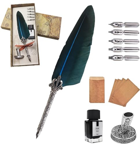AOMAYLL Juego de bolígrafos de tinta vintage, bolígrafo de caligrafía con 5 plumas y tinta negra, perfecto para principiantes de caligrafía (con tinta)