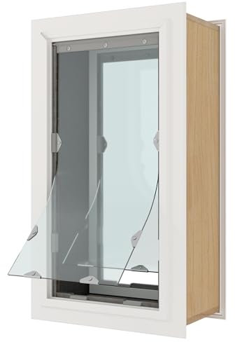 Liberty Pet Door for Walls | Clear Vinyl Dog & Cat Flap for Wall Installations | Durable & Rust-Free Aluminum Frame | White, Large, Double Flap
