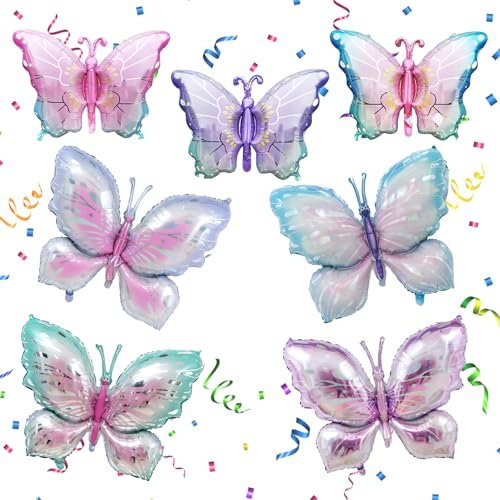 ZMDMAH 7 Pcs Schmetterling Geburtstag Deko, Schmetterling Luftballon, Schmetterlinge Deko Geburtstag, Schmetterling Ballon Folienballon Geburtstags Luftballons Geburtstags Blumen Ballo
