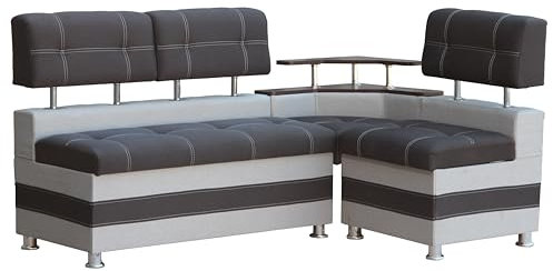 Eckbank Latte Essecke Sitzbank, Stoff gepolstert anthrazit grau hellgrau, modern, mit Ablage und Stauraum