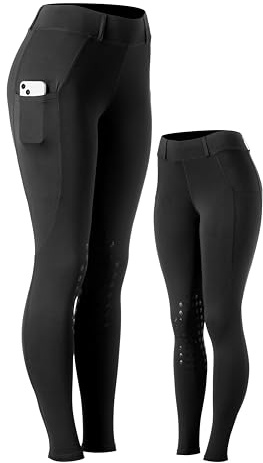 Equinavia Classic Womens Horse Riding Pants, Silicone Knee Patch Grip Black