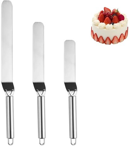 3 Stück Winkelpalette,Tortenmesser,Edelstahl Torte Set,Torten Tortenspachtel für Spatula,Streichpalette Tortenschaber Angled,Streichpaletten Anglées Backen Kuchenspachtel,Küche Zum Tortenspatel Silber