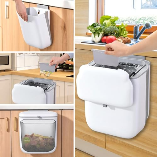 PGonline Pattumiera Cestini Pieghevole 10L, Cestino Umido Cucina, Pattumiera da Appendere per Cucina, Campeggio Auto, Bagno, Camera da Letto, Esterno