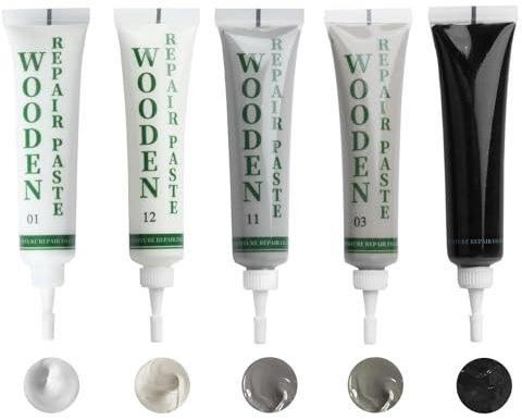 5pcs Kit Reparation Parquet, Kit de Réparation pour Meubles en Bois Blanc, Gris, Blanc clair Garniture de Réparation Meubles en Bois pour Rayures, Fissures, Trous, Taches (Gray)