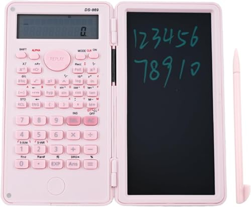 DS-869 Calculadora científica de 240 Funciones con Bloc de Notas,Calculadora científica de ingeniería de Doble función,con bolígrafo electrónico y Pantalla 10+2,para Estudiantes y oficinas(Rosa)