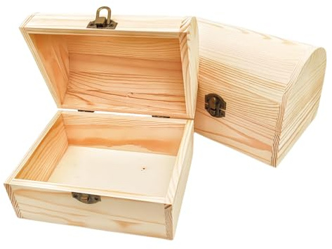 Anktily Paquete de 2 cajas de madera arqueadas, 16 x 12 x 11,5 cm, cofres de almacenamiento de madera de pino sin acabar con tapa - organizador rústico de bricolaje para joyas, recuerdos y decoración