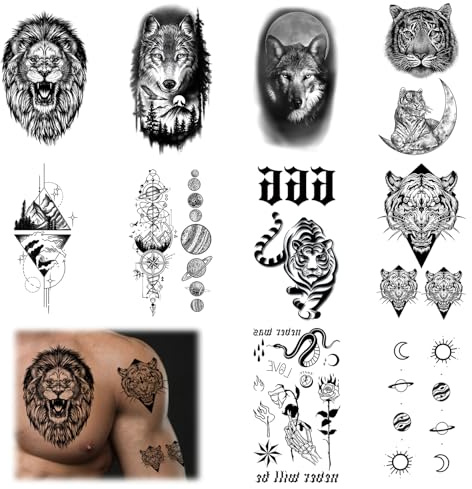 Tatuajes Temporales,Tatuajes Temporales Adultos,Cuerpo,Brazo, Pecho, Hombro, Para Hombres y Mujeres, Diferentes Diseño（A、B、C、D、E、F） (F)