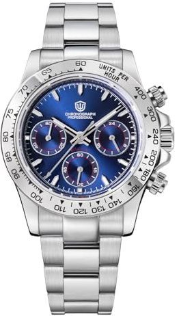 watchdives Chronograph Armbanduhr, WD16500 V2 Quarz Herrenuhren Japan VK63 Meca-Quartz Uhrwerk 38mm Saphirglas Armbanduhr 100M wasserdichte Sportuhr, Edelstahl Armband