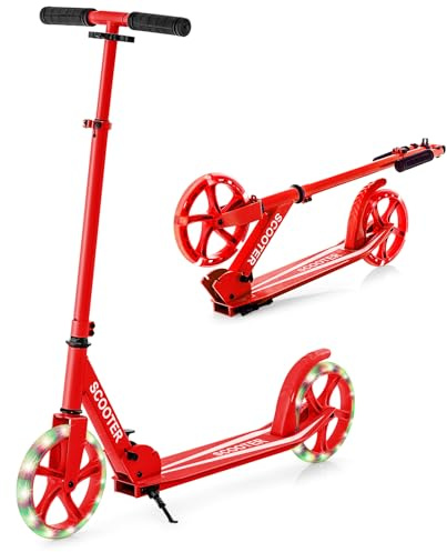 COSTWAY Scooter, vikbar, sparkcykel, höjdjusterbar, stadsskoter, 100 kg lastkapacitet, sportsparkskoter, sparkskoter med 2 LED-hjul och ABEC-7 kullager