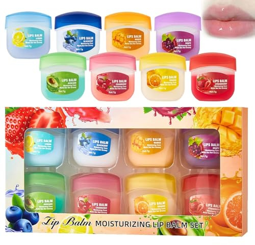 Baume à Lèvres Fruit 8 Pièces, Baume à Lèvres Hydratant, Soin des Lèvres et Hydratation pour Lèvres Très Sèches et Ridules