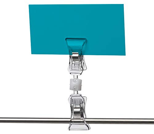 25 Pinzas portaprecios giratorias dobles, Porta Etiquetas con Altura 92mm, Porta Precios Transparentes o negros, Porta Carteles Ofertas y Precios, Cartel de Rebajas o soporte Fotos (Transparentes)