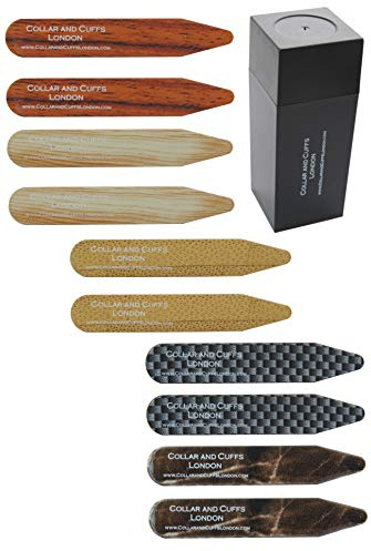 COLLAR AND CUFFS LONDON - Collar Stays for Men - 10 Piece Shirt Collar Stiffeners Bones Inserts - With Storage Box - 5 Pairs - 5 RARE DESIGNS 2.35 Inch, 6cm, 60mm - Silver Brown and Black Colours