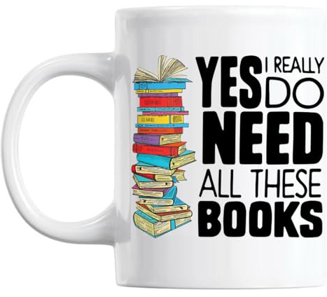 Yilooom Book Lover Gift, Librarian & Bookworm Mug, Yes I Really Do Need All These Books
