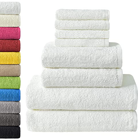 NatureMark 8 TLG. FROTTIER Handtuch-Set mit verschiedenen Größen 4X Gästetücher, 2X Handtücher, 2X Duschtücher | Farbe: Weiß | 100% Baumwolle