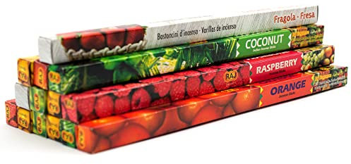 Räucherstäbchen Set Früchte, Obst Bundle mit 7 verschiedenen Sorten, indische Räucherstäbchen, 14 Packungen à 8 Stäbchen, Brenndauer ca. 30min, frische und fruchtige Düfte, Probierset, Geschenkset