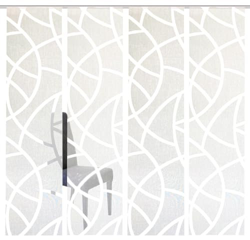 HOME WOHNIDEEN 94428 | 4er-Set Schiebegardinen CASSÉ, Blickdicht und transparent im Wechsel, mit Scherli-Muster, 245x60cm, Farbe: wollweiß