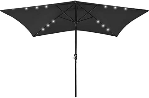 vidaXL Parasol de Jardin avec LED et Mât en Acier, Pare-soleil de Patio, Abri de Soleil, Parasol de Plage Terrasse Extérieur, Noir 2x3 m