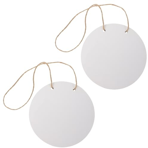 Healifty 2 Pack Sublimation Hanging Sign Blank Round Wooden Plaque 7.87 in DIY Craft Decor with Rope for Front Door Wall Cafe Restaurant Home Unfinished Wood