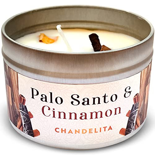 Chandelita Velas Aromáticas Grandes de Palo Santo y Canela Ceylan con Cera de Soja y Aceites Esenciales - Velas Decorativas - Vela Aromatica Perfumadas - Candles - Para la Relajación y Meditación.
