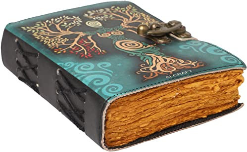 ALCRAFT Blank Spell Book of Shadows Journal with Lock Clasp Antique Handmade Deckle Edge Vintage Paper Leather Bound Journal for Women and Men |Travel Notebook for Writing