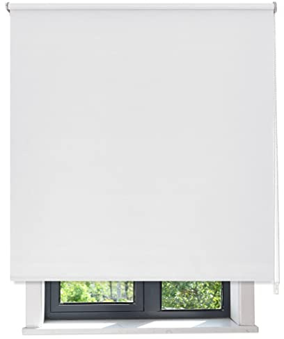 DALINA Textil - Estor Opaco Enrollable 80x200cm (Ancho x Largo), Persiana Enrollable Blackout para Puertas y Ventanas,tamaño de la Tela 76x195cm (Blanco Gris)