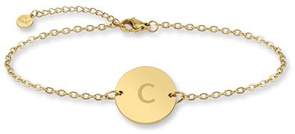 GD GOOD.designs Armkette mit Buchstaben in gold I 18K Echtgold beschichtet I Anhänger mit Initialen Gravur (Buchstabe C) - Valentinstag- Geschenk für Sie