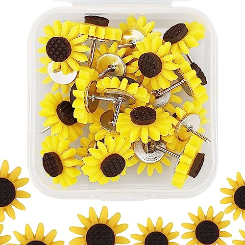 20Pcs Resin Sunny Sunflower Decorative Push Pins for Cork Board, Drawing, Photo Wall, Bulletin Board