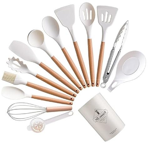 14 Pezzi Utensili Da Cucina In Silicone Qualità Alimentare Strumenti Cottura Antiadesivi Maniglie In Legno Pinze Da Cucina Cucchiaio Spatola Strumento Maniglie In Legno Gadget