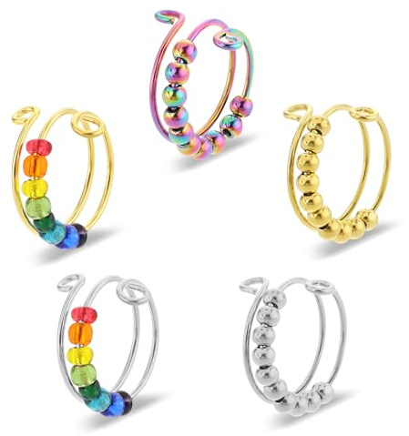 Set di 5 pezzi di anelli antistress, anello ansiolitico regolabile, anelli ansiolitici e antistress efficienti, anello di rotazione ansiolitico colorato con perline, per ragazze e donne che soffrono
