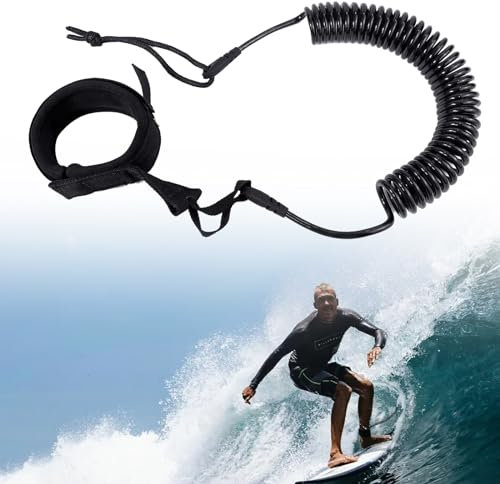 Leash Surfboard 10ft, Einziehbares Surf Leash, TPU Fußseil Fußschlaufen für Surfbrett Stand Up Paddle Board Zubehör (Schwarz)