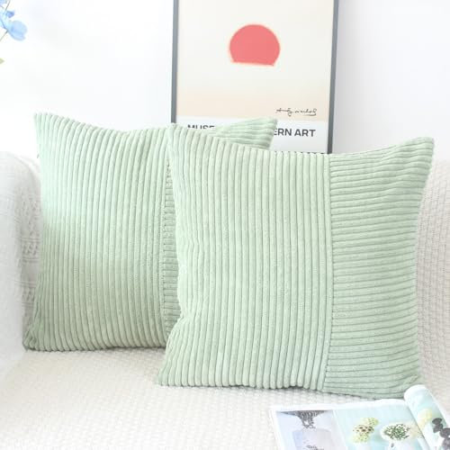 OYIMUA Cord Kissenbezug 50x50 Grün Kissenbezüge Kordsamt 2er Set Weich Gestreift Deko Kissen Kissenhüllen Modern Sofakissen Dekokissen Kuschelig Kissenhülle Zierkissen Wohnzimmer