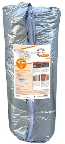POLYREFLEX MULTI 7-33 (1,25X12m)| Isolante Termico per Pareti e Facciate,Tetti Coperture, Finestre, Pavimenti, Auto, Garage, Camper |Adatto a qualsiasi tipo di costruzione|7 Strati |33mm Spessore|15m²