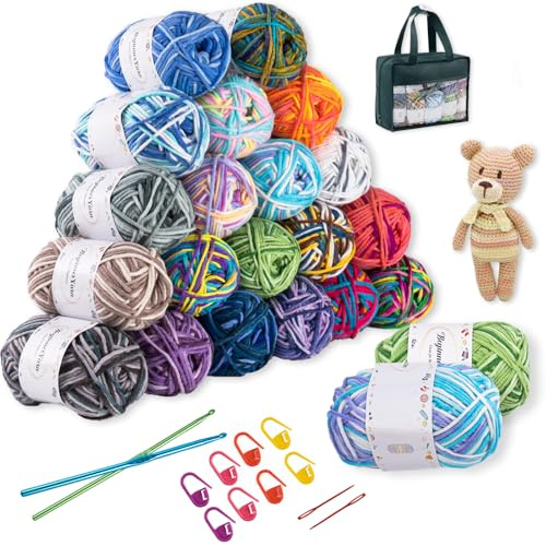 Homewit Häkelgarn 20 Farben x 30g Acryl Wolle zum Häkeln,Buntes Baumwollgarn zum Häkeln, Häkelwolle für Anfänger und Bastelbegeisterte