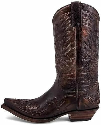 SUWFEZUF Botas de caballero para hombre, botas de motociclista bordadas, botas hasta la rodilla vintage, estilo vaquero occidental, botas de moto con punta puntiaguda,44,B