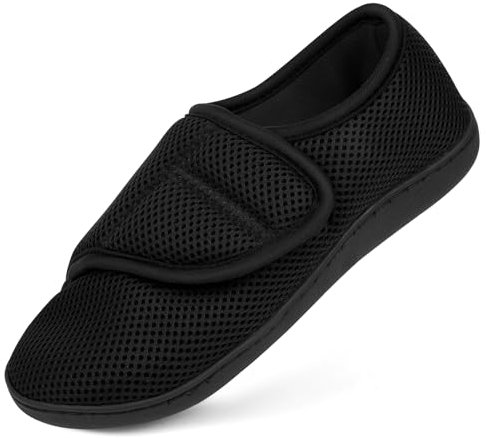 HOTUT Diabetiker Hausschuhe Damen Herren, Verstellbare Geschwollene Füße Hausschuhe, Extra Weite Walkingschuhe, rutschfest Rehaschuhe für Senioren, Breiten Klettverschluss Gesundheitsschuhe (M)