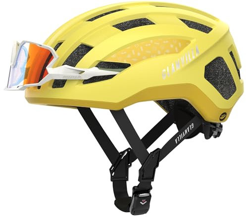 GLAMVILLA Rennradhelm für Damen und Herren City Trekking Fahrradhelm Professioneller Wettkampf Ultra Leichter belüfteter Fahrradhelm mit Magnetschnalle zum Platzieren von Brillen (Gelb, L(57-61cm)