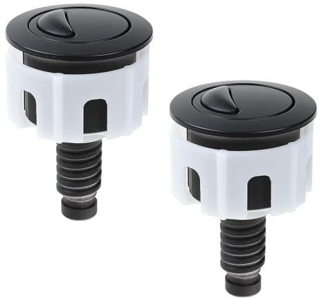 2 PCS Toilet Flush Button, Black Round Head Dual Toilet Push Button Flush Parts Replacement Universal WC Flusher Valve Accessories Compatible with Cistern Tank Toilet Flush System