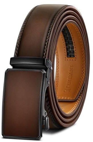KEMISANT Ceinture Hommes, Ceinture Cuir Cliquet Réglable pantalon habillé Golf Jeans décontractés 35mm Ajustement Parfait(Marron profond,115cm/32-38 taille réglable)