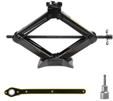 Gato de tijera de alta resistencia de 2 toneladas, mango de trinquete que ahorra mano de obra y taladro eléctrico, construcción de placa de acero gruesa para autos/SUVs/MPV, kit de gato de emergencia