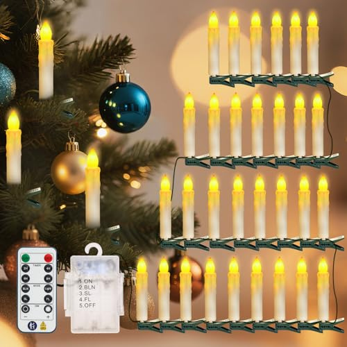 PChero Guirlande lumineuse pour sapin de Noël avec télécommande, étanchéité IP54, avec 30 bougies LED, pour intérieur et extérieur, décoration de Noël