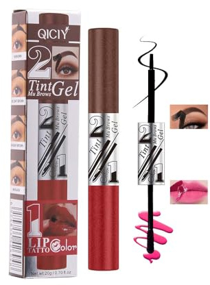 2 In 1 Peel Off Eyebrow Tint Gel & Lip Gloss, Waterproof Long-Lasting Transfer-Proof Brow Tattoo Tint, Lasts Up To 3 Days, Peel Off Lip Liner Stain Non-stick Cup for Women, Saves Time (Brown)