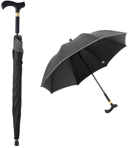 HEFJIAYCIQ Ombrello Con Bastoni Da Passeggio 2 in 1, Combinazione Leggera E Portatile Di Bastone E Ombrello, Per L'escursionismo, L'alpinismo E Il Trekking,Nero,83cm/33inch