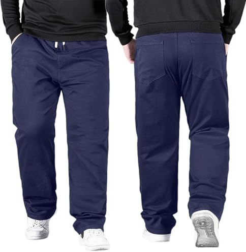 Generisch Pantalones de verano para hombre, pantalones de lino de pierna ancha, sueltos, pantalones de tela, elásticos, con cordón, ligeros, transpirables, A26