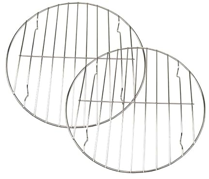 HOMOBABE Parrilla Redonda de Acero Inoxidable 2 Piezas de 22cm para Barbacoa, Soporte Ligero y Fácil de Transportar para Actividades de Barbacoa al Aire Libre