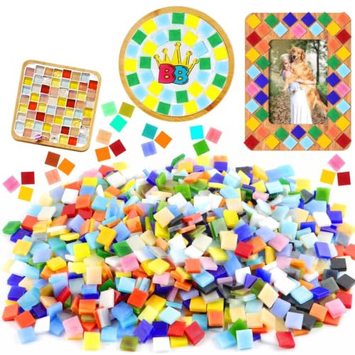 Csdtylh 1000 Pcs Mosaic Tiles, Glass Mosaic Tiles for Crafts Bulk, Stained Mosaic Glass Pieces, Mosaic Supplies for Home Decoration, Art Crafts, DIY Projects, Opaque (Square)